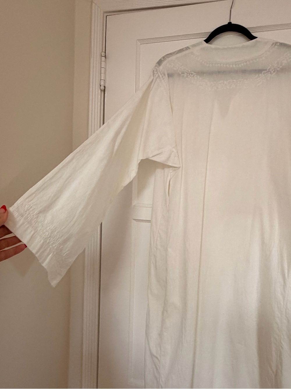 Vintage Indian Cotton Caftan Bohemian 70s Hippie Embroidered White XL - Picture 4 of 10